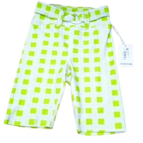 Year of Ours Lime Gingham Belted Biker Short NEW- Sz. Sm - Picture 1 of 10